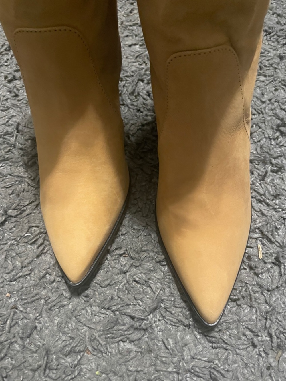 SCHUTZ Pointed-Toe Mid-Calf Heeled Boots in Tan - Picture 4 of 11
